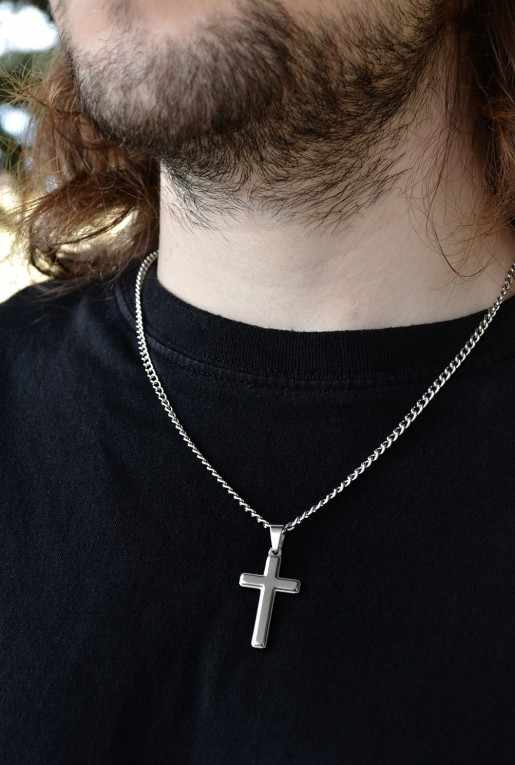 Κολιέ με Κρεμαστό Σταυρό από Ατσάλι