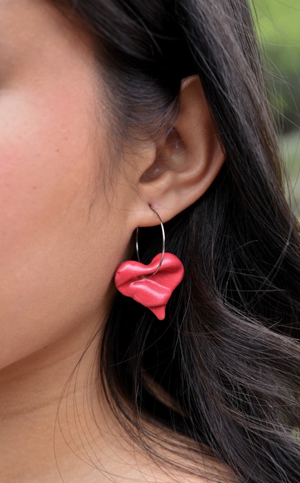 Σκουλαρίκια Χειροποίητα Κρεμαστά Κόκκινη Μεγάλη Καρδιά