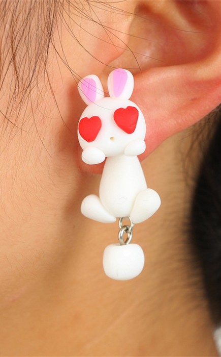 Σκουλαρίκια Χειροποίητα Καρφωτά 2πλα Ζωάκια - Λαγουδάκι με Καρδιές